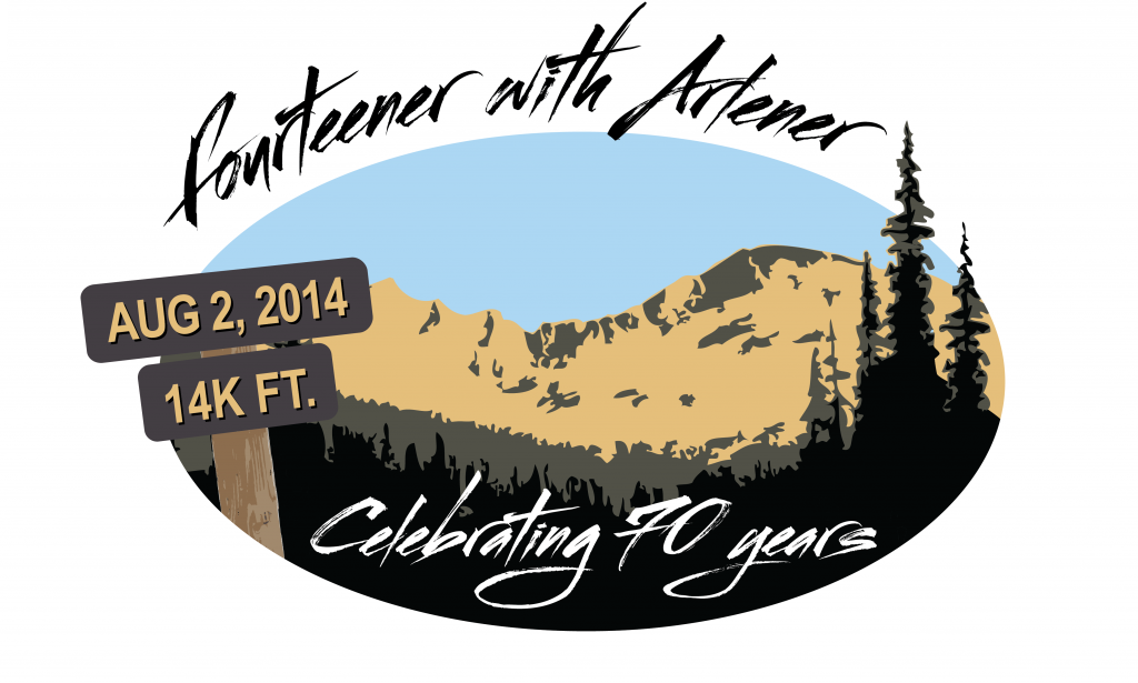 This design was created for a T-shirt celebrating a 70th birthday hike up a 14,000 foot mountain in Colorado
